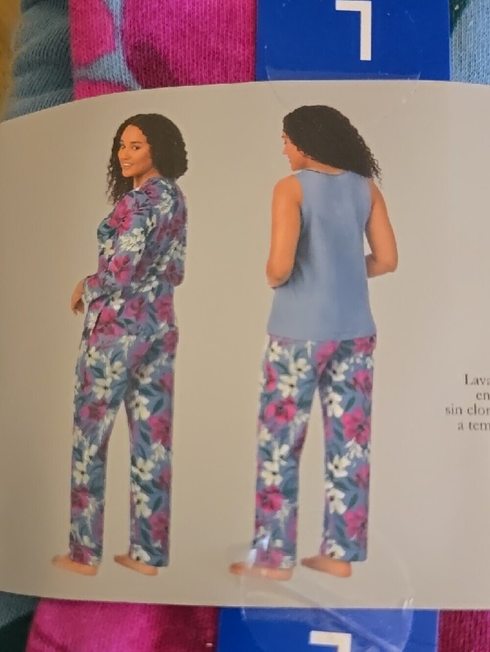 Carole Hochman Blue, Pink and Teal Floral Cotton 3 Pieces Pajama Set - Picture 2 of 6